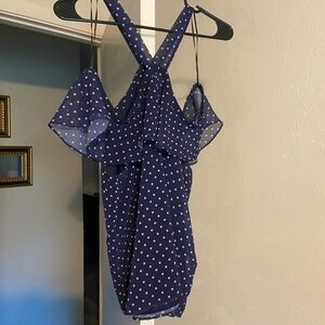 New York & Company Navy Polka Dot Blouse